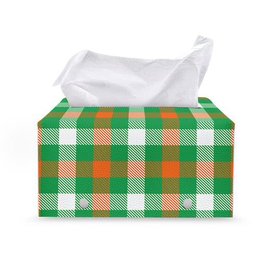 Irish Checkered St. Patrick's Day Print Leather Tissue Box Cover