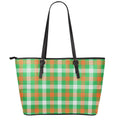 Irish Checkered St. Patrick's Day Print Leather Tote Bag With Zipper