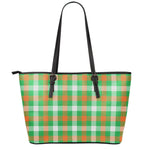 Irish Checkered St. Patrick's Day Print Leather Tote Bag
