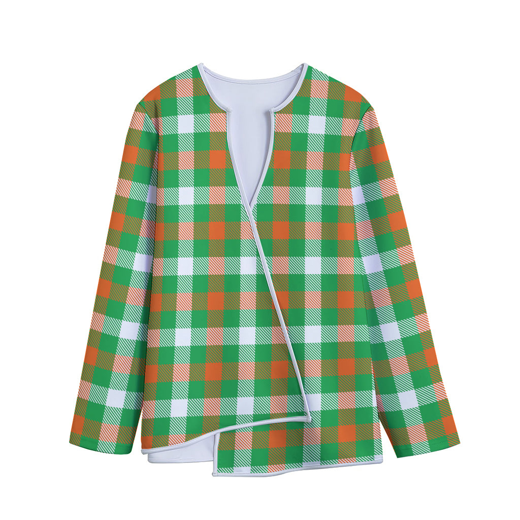 Irish Checkered St. Patrick's Day Print Long Sleeve Short Coat