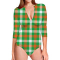 Irish Checkered St. Patrick's Day Print Long Sleeve Swimsuit