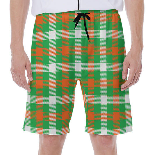 Irish Checkered St. Patrick's Day Print Men's Beach Shorts