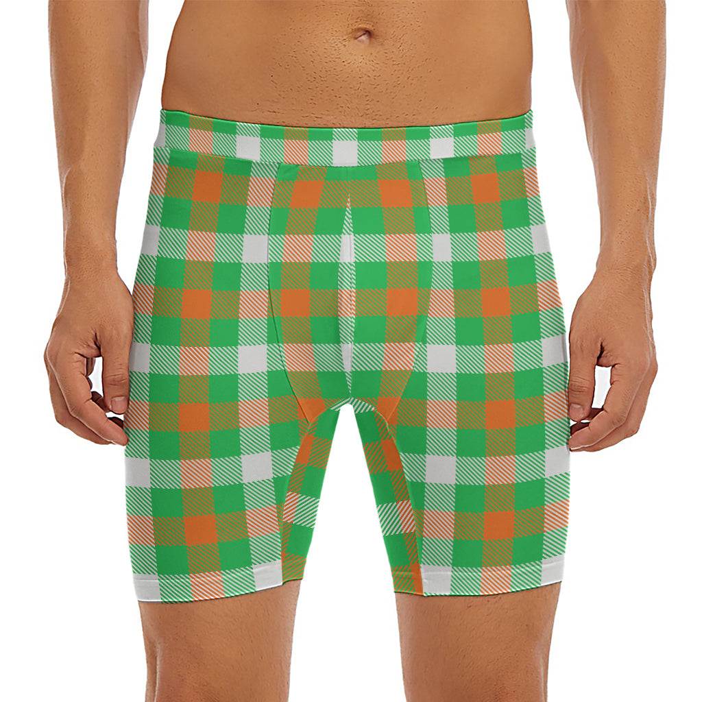 Irish Checkered St. Patrick's Day Print Men's Long Boxer Briefs