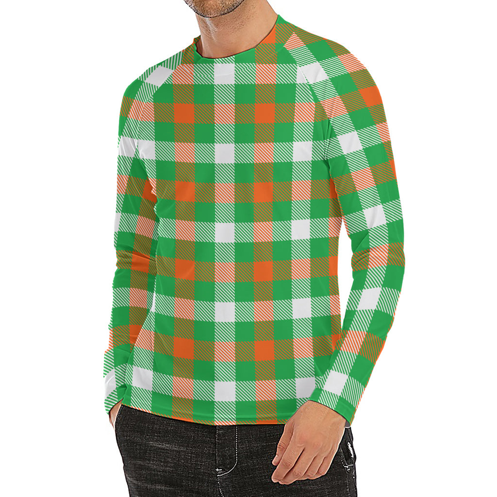 Irish Checkered St. Patrick's Day Print Men's Long Sleeve Rash Guard