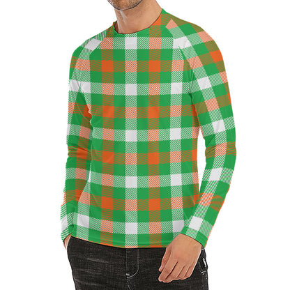 Irish Checkered St. Patrick's Day Print Men's Long Sleeve Rash Guard