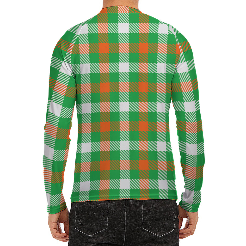 Irish Checkered St. Patrick's Day Print Men's Long Sleeve Rash Guard
