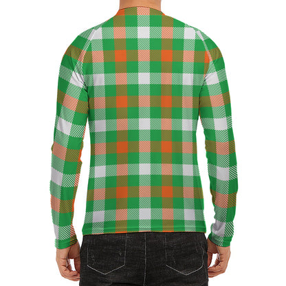 Irish Checkered St. Patrick's Day Print Men's Long Sleeve Rash Guard