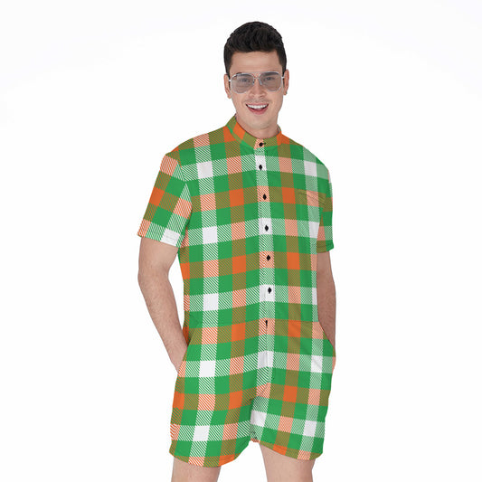 Irish Checkered St. Patrick's Day Print Men's Rompers
