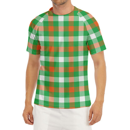 Irish Checkered St. Patrick's Day Print Men's Short Sleeve Rash Guard