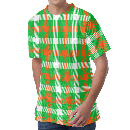 Irish Checkered St. Patrick's Day Print Men's Velvet T-Shirt