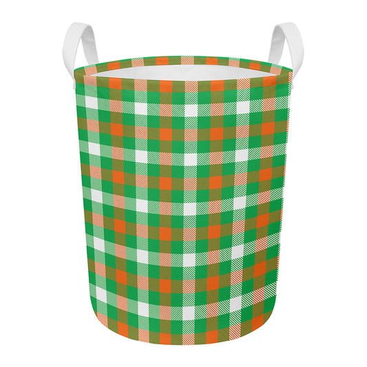 Irish Checkered St. Patrick's Day Print Round Laundry Basket