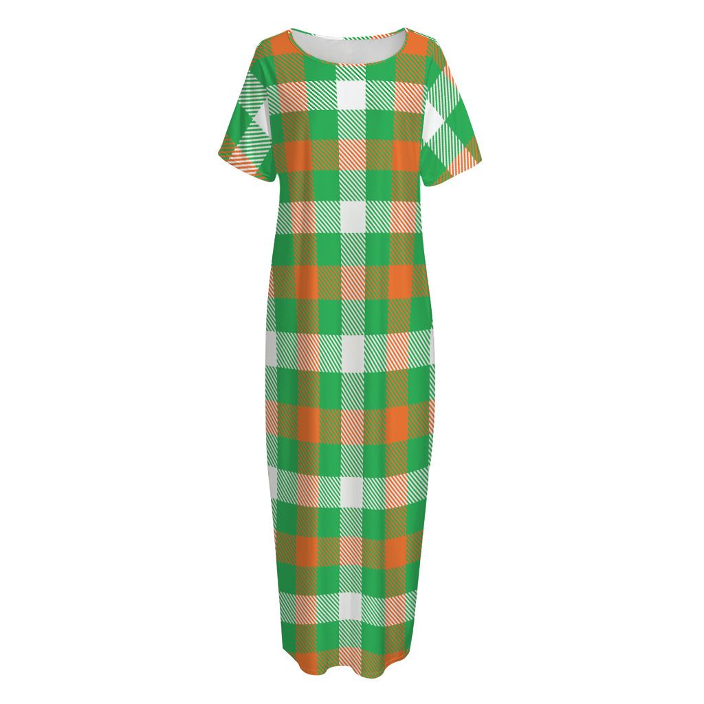 Irish Checkered St. Patrick's Day Print Short Sleeve Long Nightdress