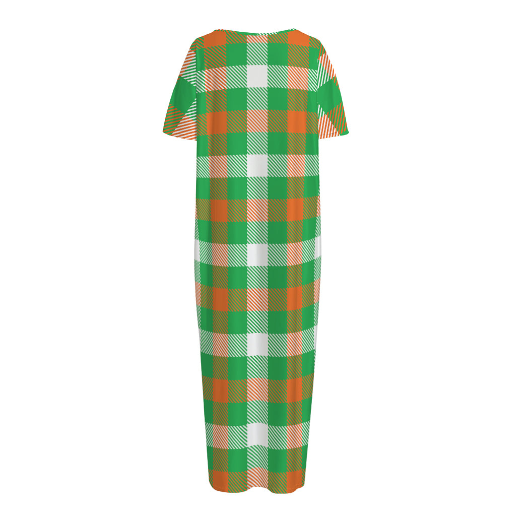 Irish Checkered St. Patrick's Day Print Short Sleeve Long Nightdress