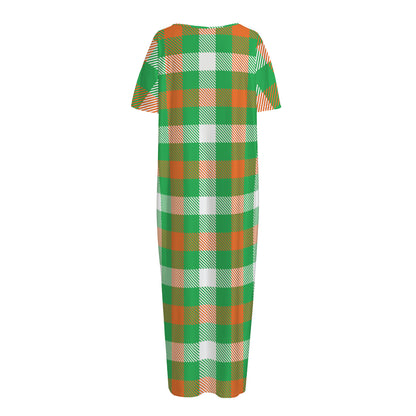 Irish Checkered St. Patrick's Day Print Short Sleeve Long Nightdress