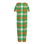 Irish Checkered St. Patrick's Day Print Short Sleeve Long Nightdress