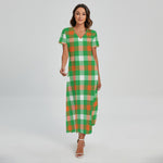 Irish Checkered St. Patrick's Day Print Short Sleeve Maxi Dress