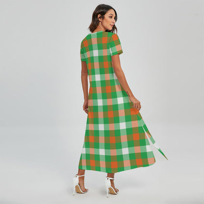 Irish Checkered St. Patrick's Day Print Short Sleeve Maxi Dress
