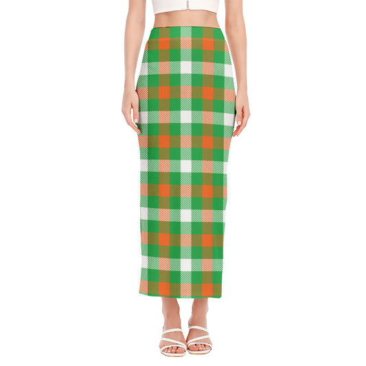 Irish Checkered St. Patrick's Day Print Side Slit Maxi Skirt