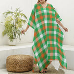 Irish Checkered St. Patrick's Day Print Silk V-Neck Kaftan Dress
