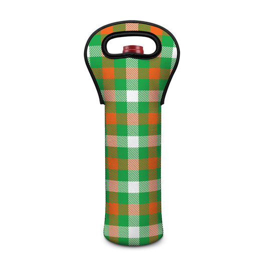 Irish Checkered St. Patrick's Day Print Single Neoprene Wine Tote