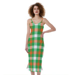 Irish Checkered St. Patrick's Day Print Slim Fit Midi Cami Dress