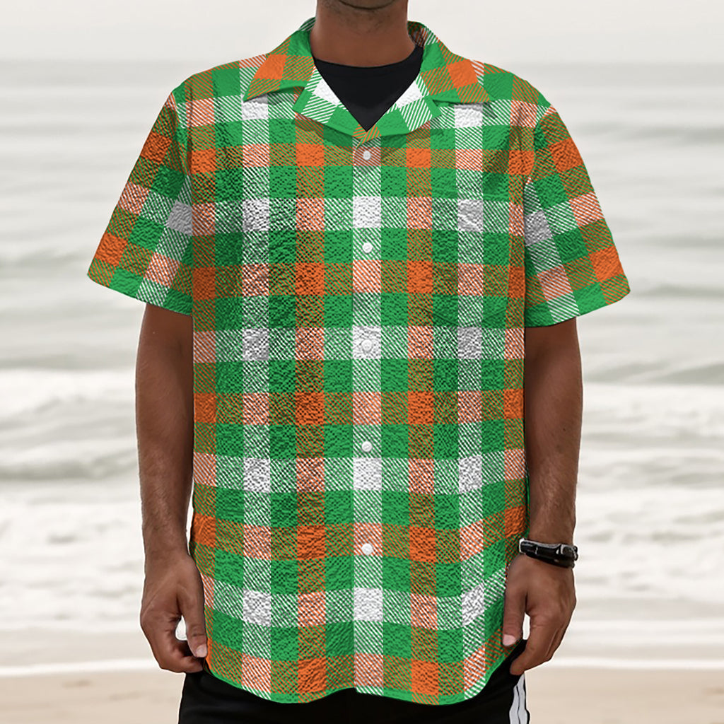Irish Checkered St. Patrick's Day Print Textured Short Sleeve Shirt