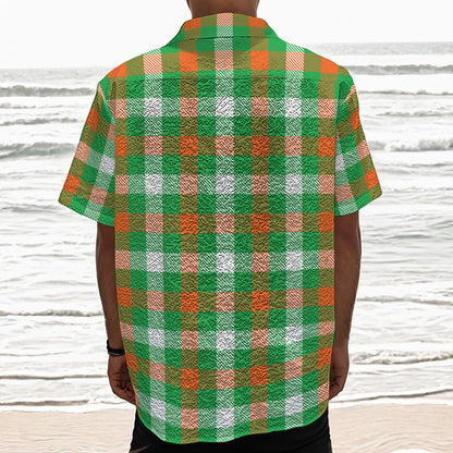 Irish Checkered St. Patrick's Day Print Textured Short Sleeve Shirt