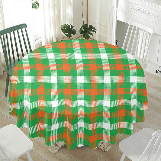 Irish Checkered St. Patrick's Day Print Waterproof Round Tablecloth