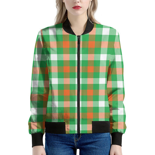 Irish Checkered St. Patrick's Day Print Women's Bomber Jacket