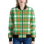 Irish Checkered St. Patrick's Day Print Women's Bomber Jacket