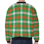 Irish Checkered St. Patrick's Day Print Zip Sleeve Bomber Jacket