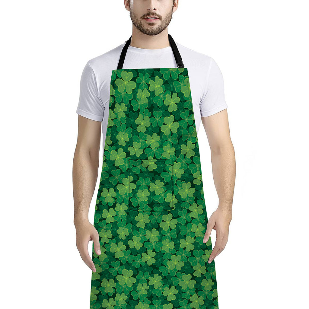 Irish Clover Saint Patrick's Day Print Bib Apron With Pocket