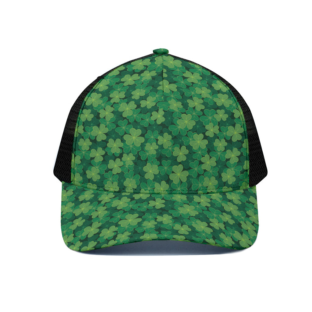 Irish Clover Saint Patrick's Day Print Black Mesh Trucker Cap