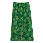 Irish Clover Saint Patrick's Day Print Cotton Front Slit Maxi Skirt