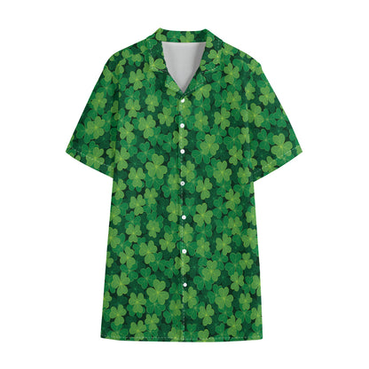 Irish Clover Saint Patrick's Day Print Cotton Hawaiian Shirt
