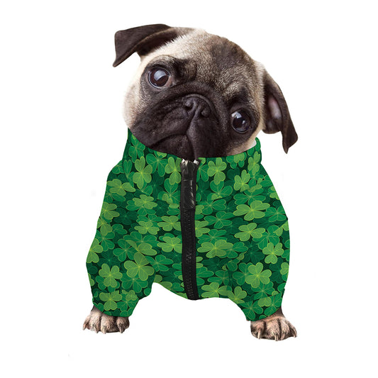 Irish Clover Saint Patrick's Day Print Dog Zip Up Jacket