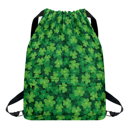 Irish Clover Saint Patrick's Day Print Drawstring Backpack