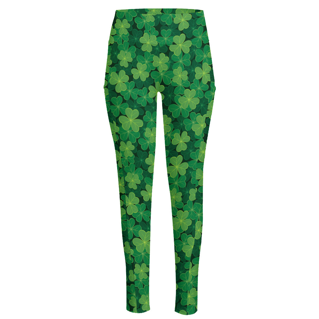 Irish Clover Saint Patrick's Day Print High-Waisted Pocket Leggings