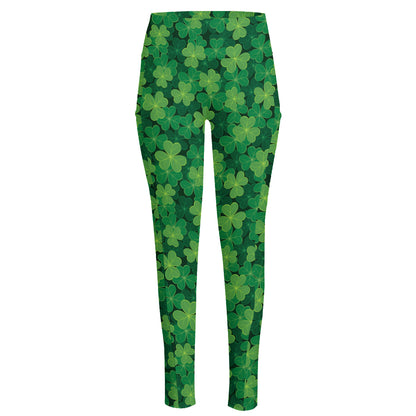 Irish Clover Saint Patrick's Day Print High-Waisted Pocket Leggings