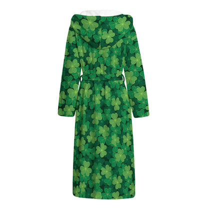 Irish Clover Saint Patrick's Day Print Hooded Bathrobe
