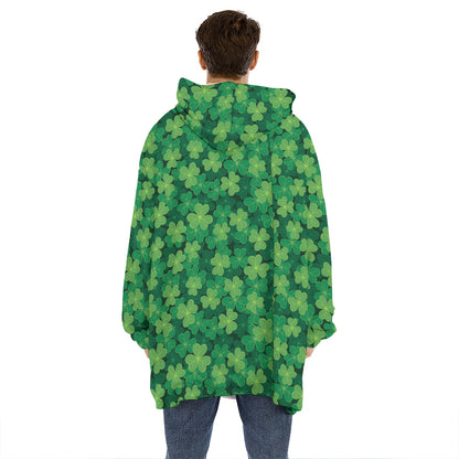 Irish Clover Saint Patrick's Day Print Hoodie Blanket