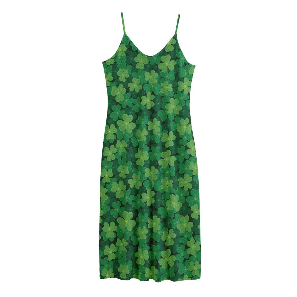 Irish Clover Saint Patrick's Day Print Jersey Midi Cami Dress