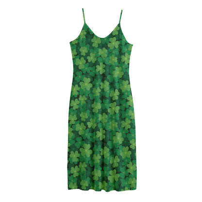 Irish Clover Saint Patrick's Day Print Jersey Midi Cami Dress