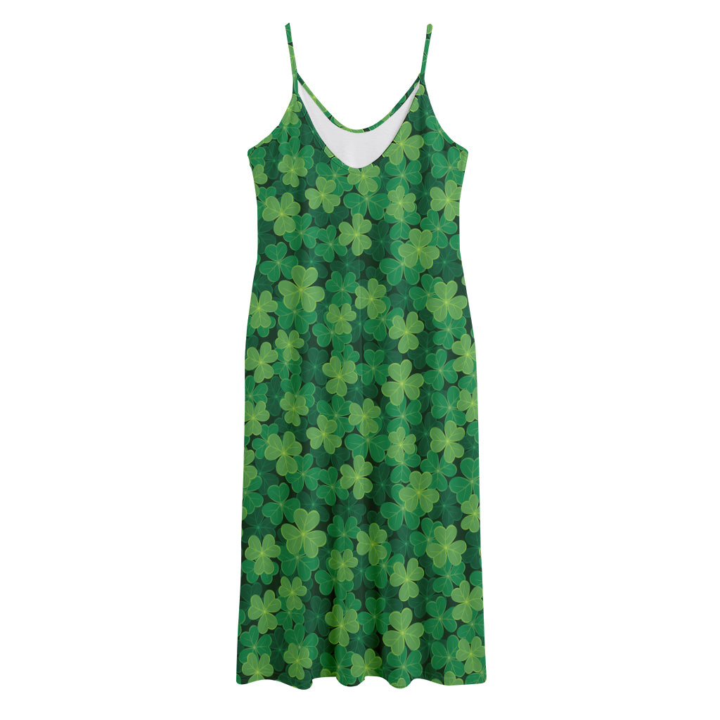 Irish Clover Saint Patrick's Day Print Jersey Midi Cami Dress