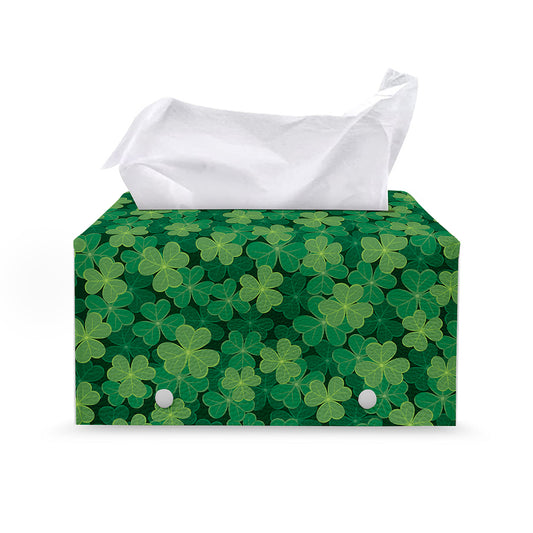 Irish Clover Saint Patrick's Day Print Leather Tissue Box Cover