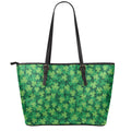 Irish Clover Saint Patrick's Day Print Leather Tote Bag With Zipper