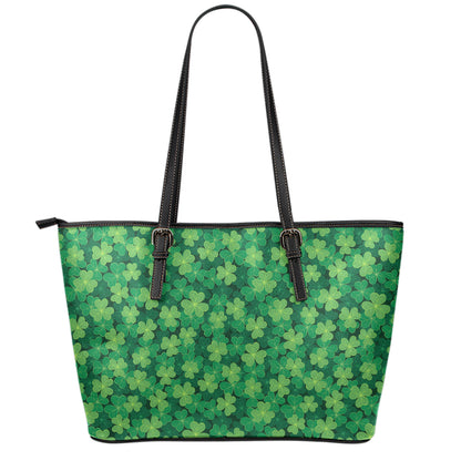 Irish Clover Saint Patrick's Day Print Leather Tote Bag