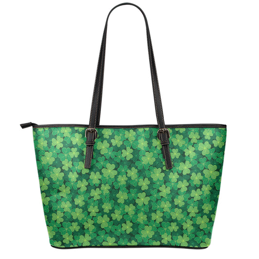 Irish Clover Saint Patrick's Day Print Leather Tote Bag