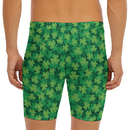 Irish Clover Saint Patrick's Day Print Men's Long Boxer Briefs
