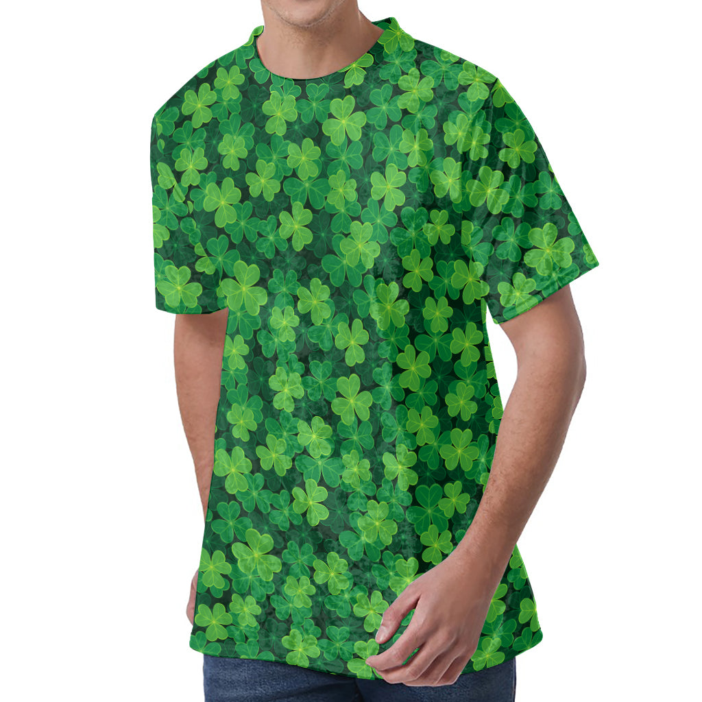 Irish Clover Saint Patrick's Day Print Men's Velvet T-Shirt